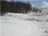 med kočo in cerkvijo Sv. Heronima. Na makadamu so zameti do 1m višine. 